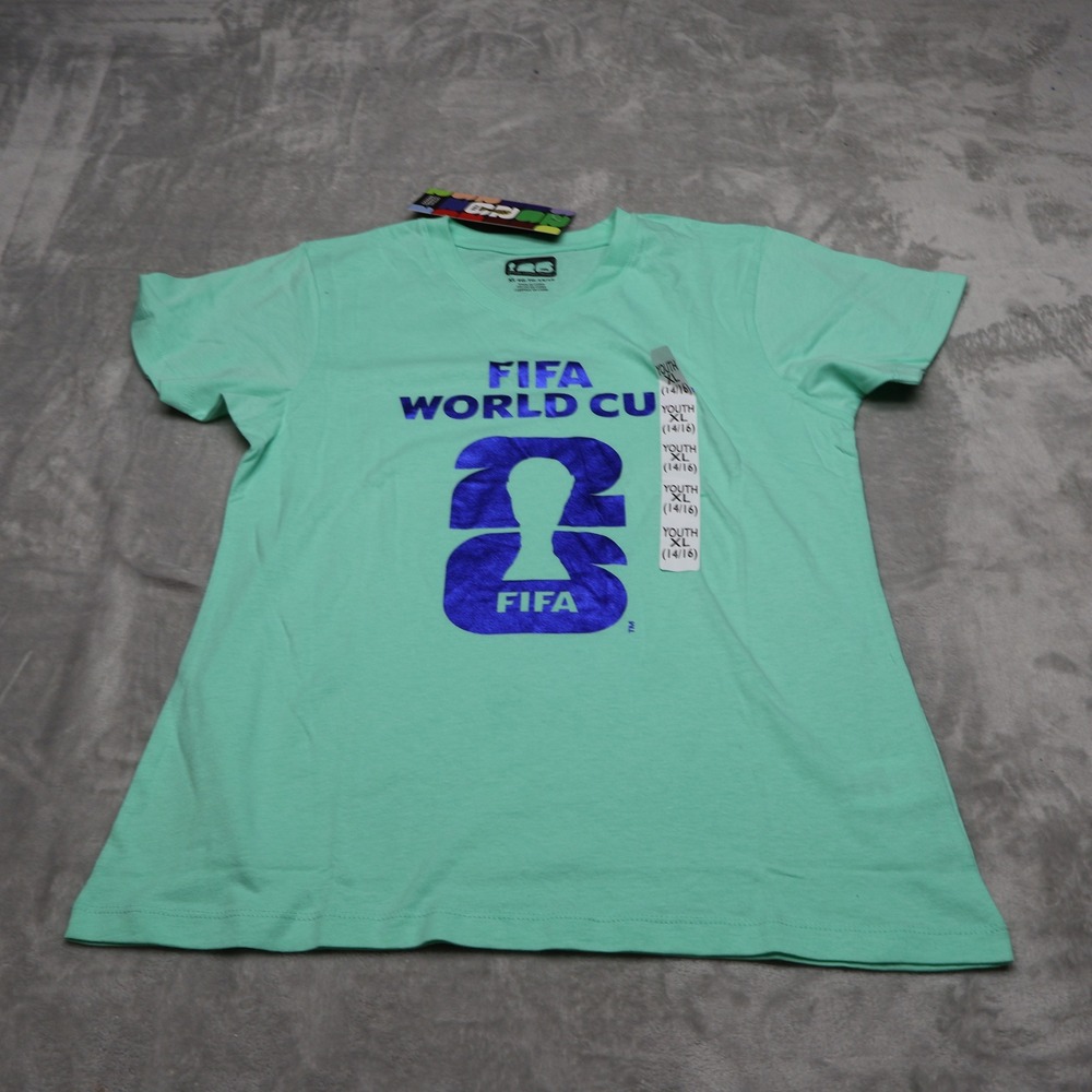FIFA Shirt Youth XL 14/16 Green World Cup 2026 Graphic V-Neck Football NEW